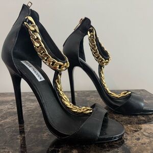 Steve Madden Black Heels with Gold Chain Detail